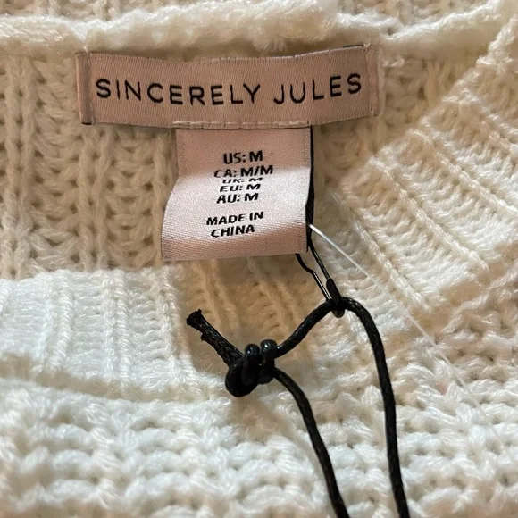 NWT- Sincerely Jules - Beautiful Crop Sweater in Neutral long sleeves size M - Picture 5 of 12